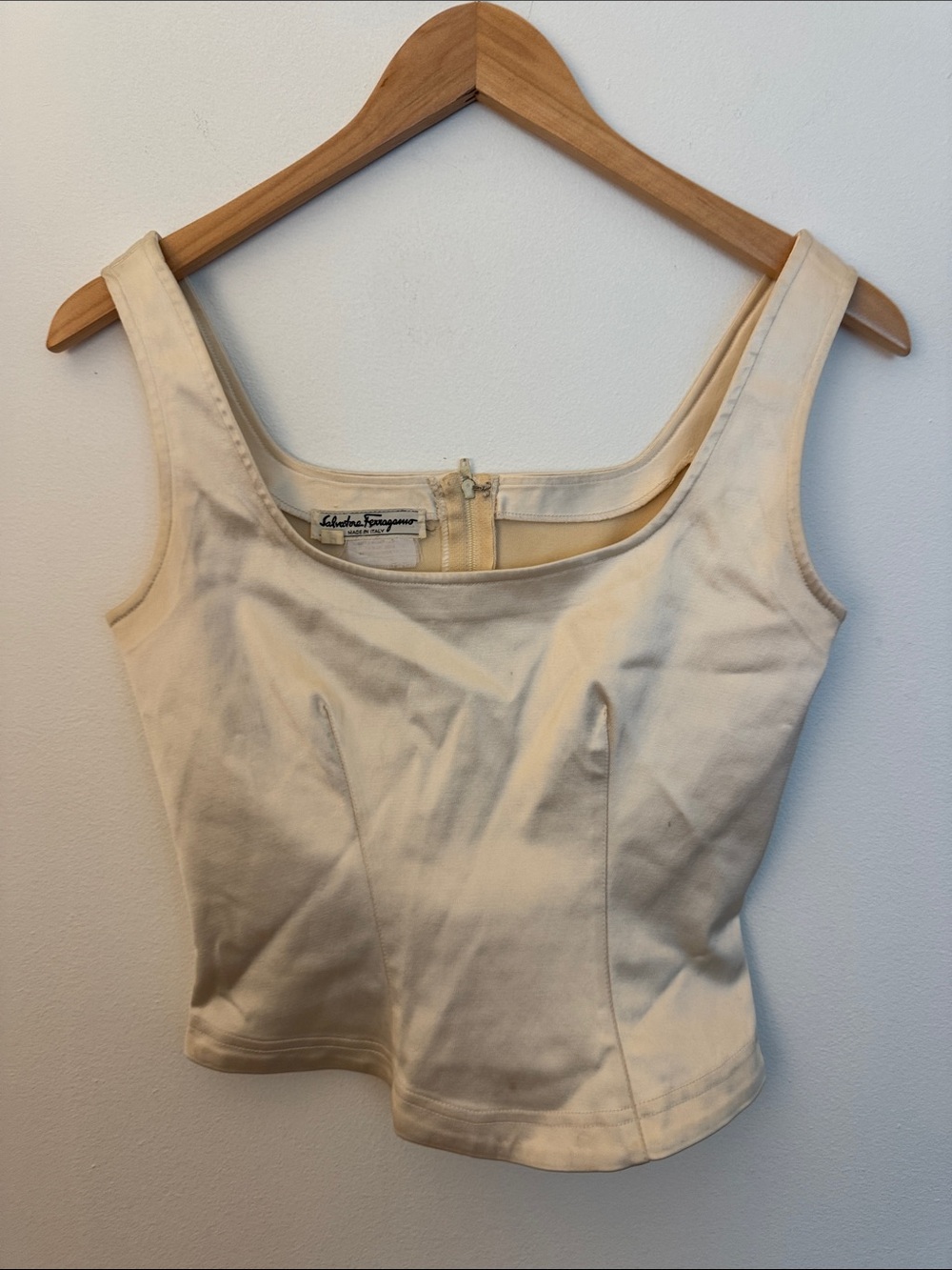 Salvatore Ferragamo Cream Fitted Tank Top